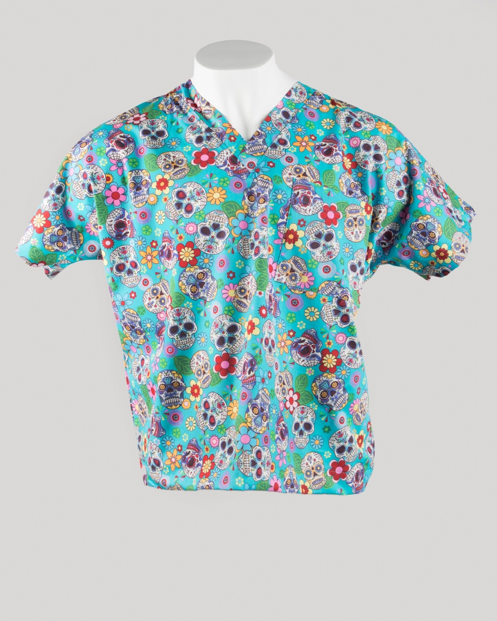 Turquoise Halloween Short Sleeve Scrub Top 100% Cotton