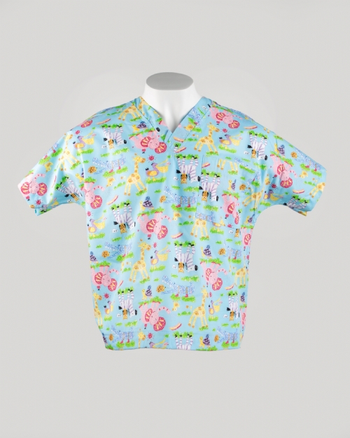 Nursery Animals Short Sleeve Scrub Top 100% Cotton