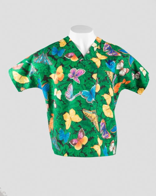 Butterfly Garden Short Sleeve Scrub Top 100% Cotton