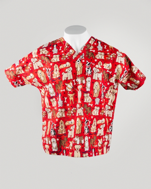 Red Dogs Short Sleeve Scrub Top 100% Cotton
