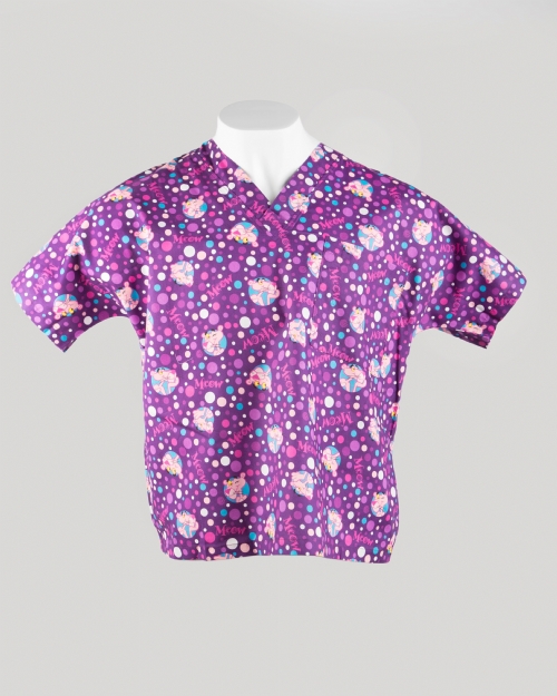 Purple Pink Panther Short Sleeve Scrub Top 100% Cotton