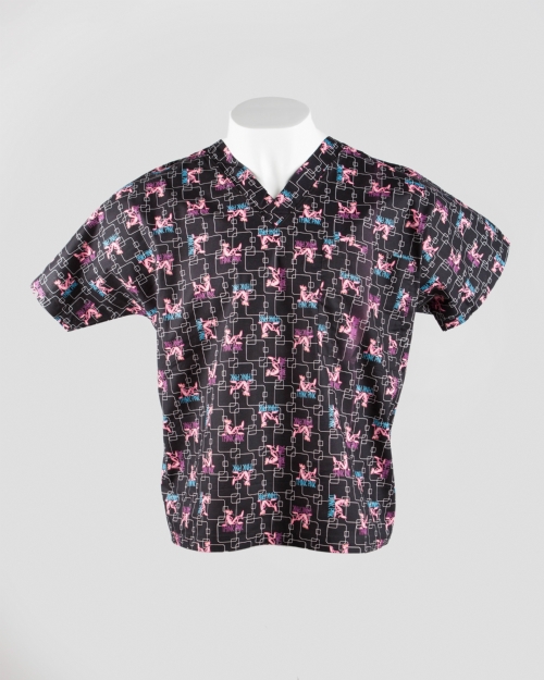 Black Pink Panther Short Sleeve Scrub Top 100% Cotton