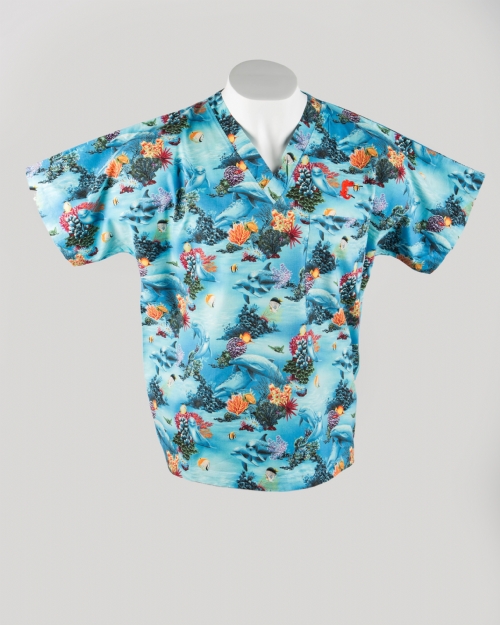 Dolphins Short Sleeve Scrub Top 100% Cotton