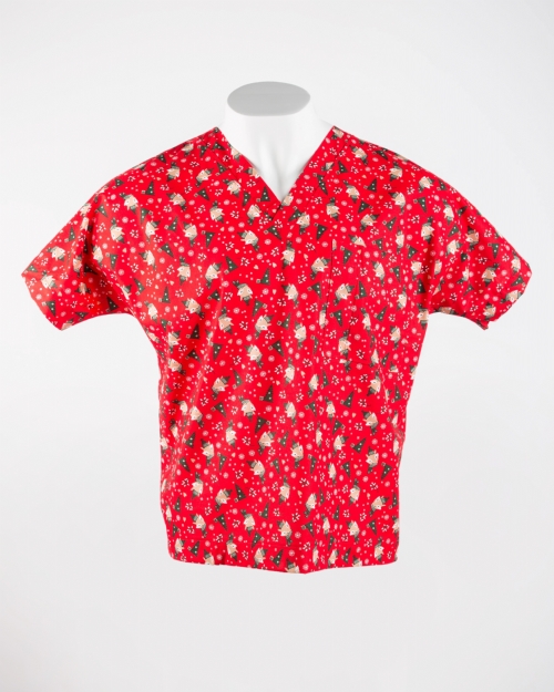 Christmas Fox Short Sleeve Scrub Top 100% Cotton