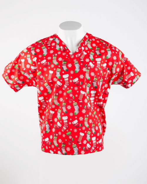 Christmas Stocking Short Sleeve Scrub Top 100% Cotton