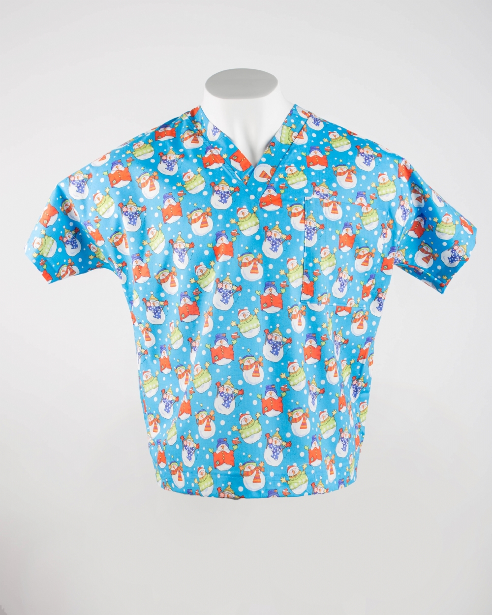 Christmas Snowman Short Sleeve Scrub Top 100% Cotton