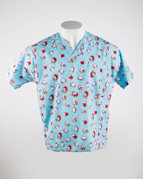 Christmas Santa Short Sleeve Scrub Top 100% Cotton