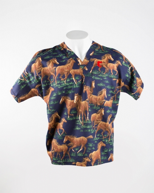 Horses Short Sleeve Scrub Top 100% Cotton