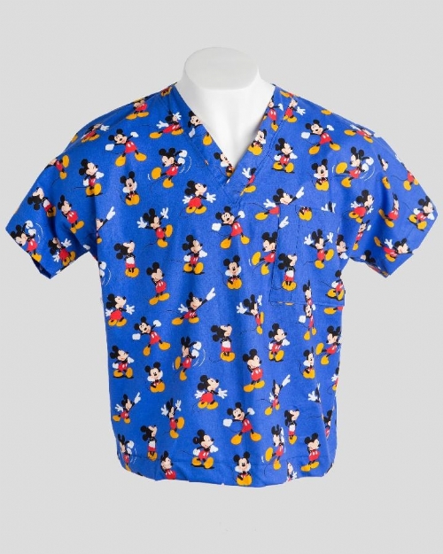 Disney Blue Mickey Mouse Short Sleeve Scrub Top 100% Cotton