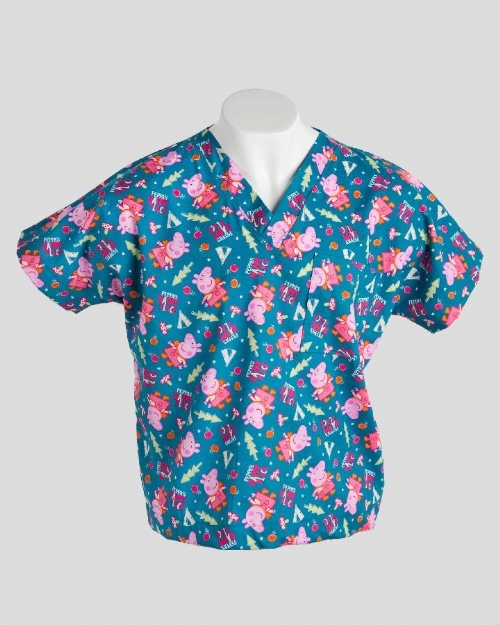 Blue Peppa Pig Short Sleeve Scrub Top 100% Cotton