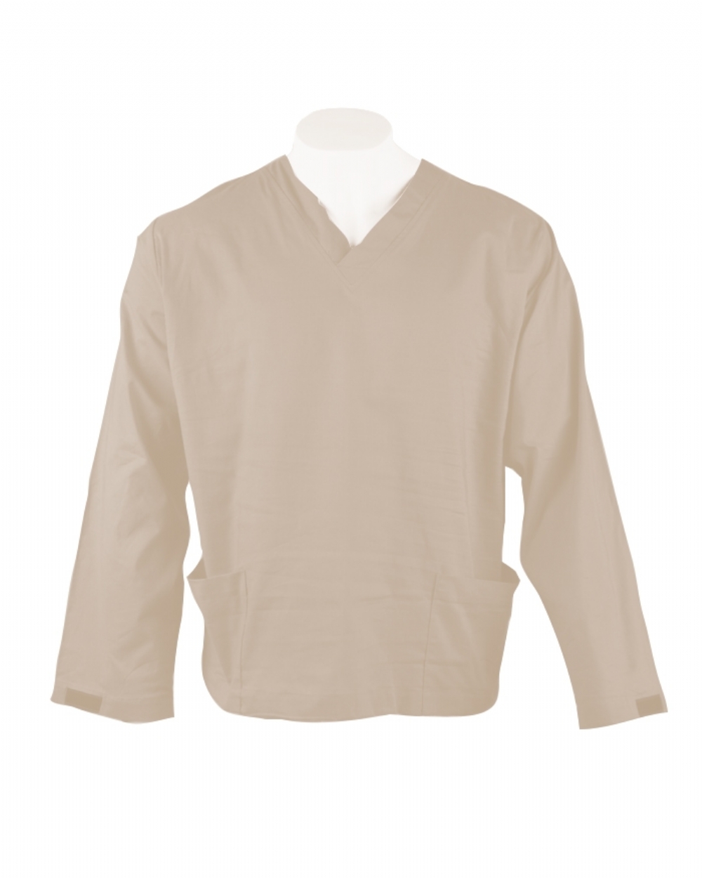 Beige Long Sleeve Scrub Top Velcro Cuff 100% Cotton