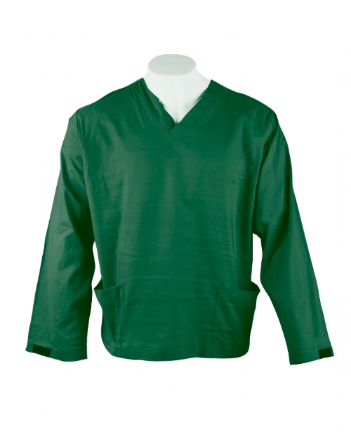 Emerald Green Long Sleeve Scrub Top Velcro Cuff 100% Cotton