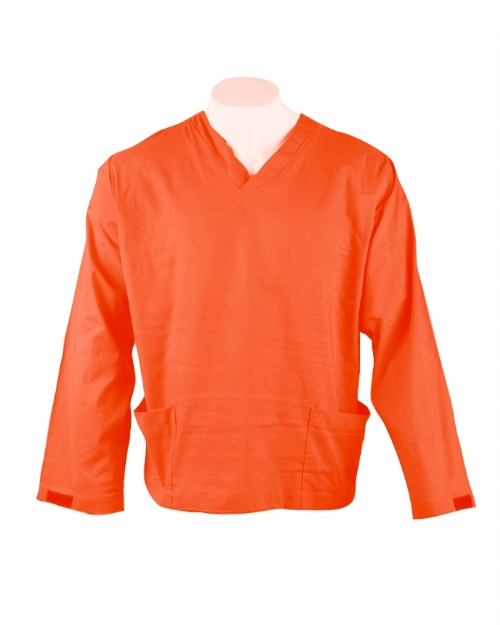 Orange Long Sleeve Scrub Top Velcro Cuff 100% Cotton