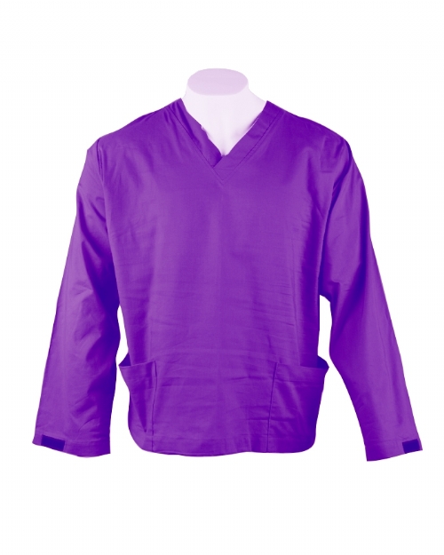Purple Long Sleeve Scrub Top Velcro Cuff 100% Cotton