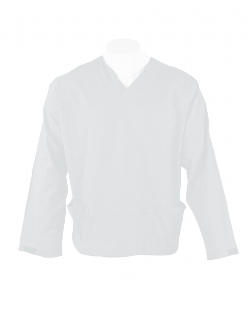 White Long Sleeve Scrub Top Velcro Cuff 100% Cotton