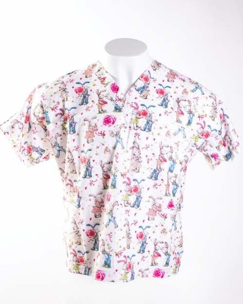 Loved Up Rabbits Short Sleeve Scrub Top 100% Cotton