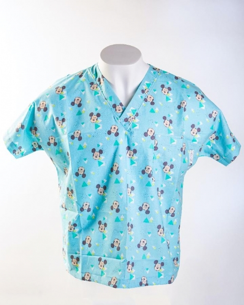 Disney Sleepy Mickey Mouse Short Sleeve Scrub Top 100% Cotton