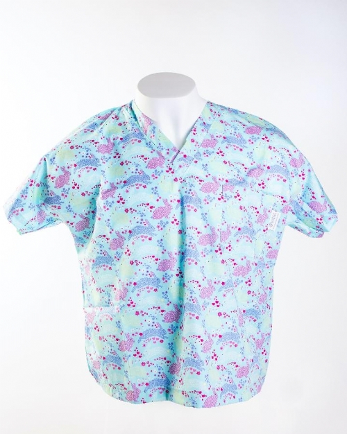 Multicoloured Rabbits Short Sleeve Scrub Top 100% Cotton