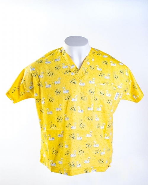 Yellow Majestic Swan Short Sleeve Scrub Top 100% Cotton