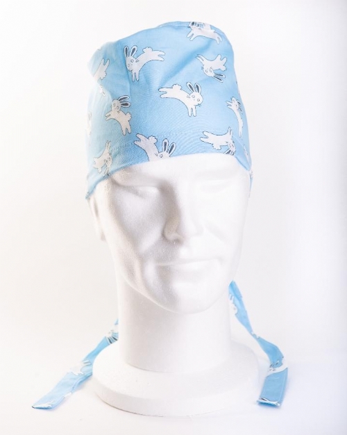  Blue Jumping Rabbits Surgeons Hat 100% Cotton