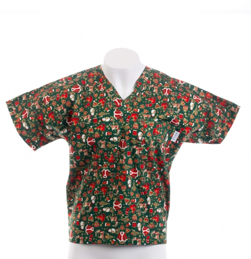 Christmas Presents Short Sleeve Scrub Top 100% Cotton