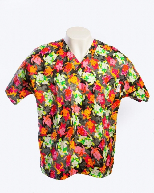 Multicoloured Turtles Short Sleeve Scrub Top 100% Cotton