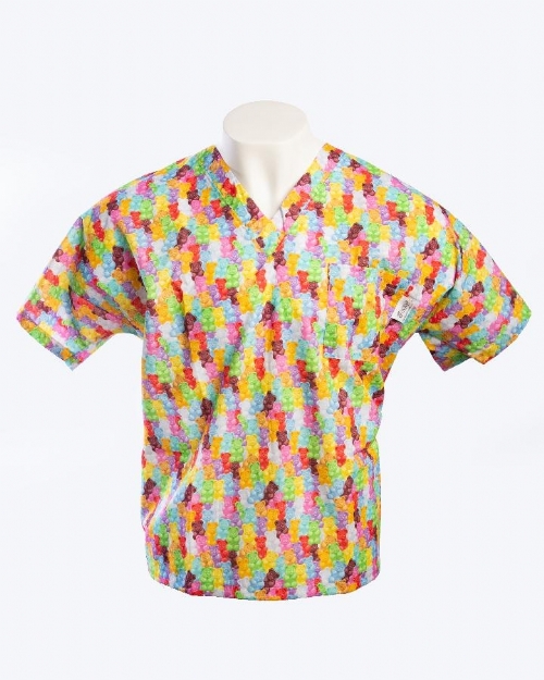 Multicoloured Gummy Bears Short Sleeve Scrub Top 100% Cotton