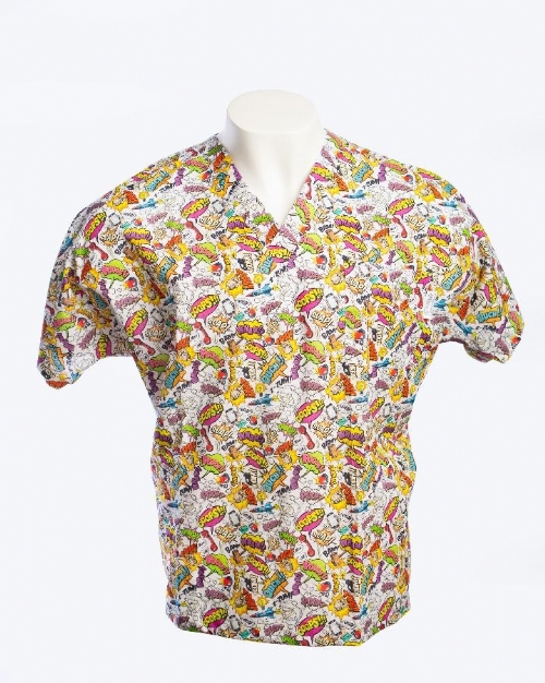 Cartoon Fight 11 Short Sleeve Scrub Top 100% Cotton