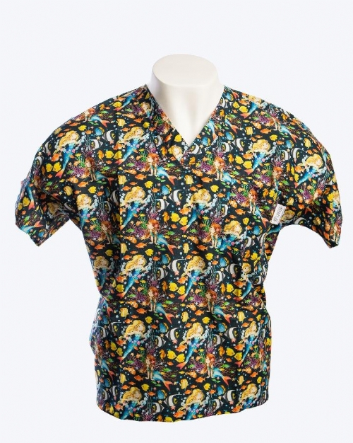 Golden Mermaid Short Sleeve Scrub Top 100% Cotton