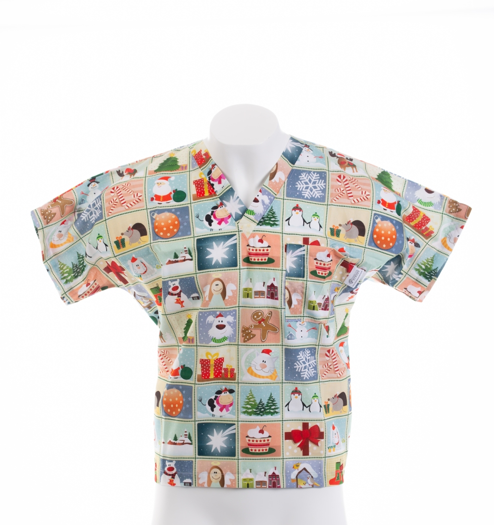 Christmas Friends Short Sleeve Scrub Top 100% Cotton