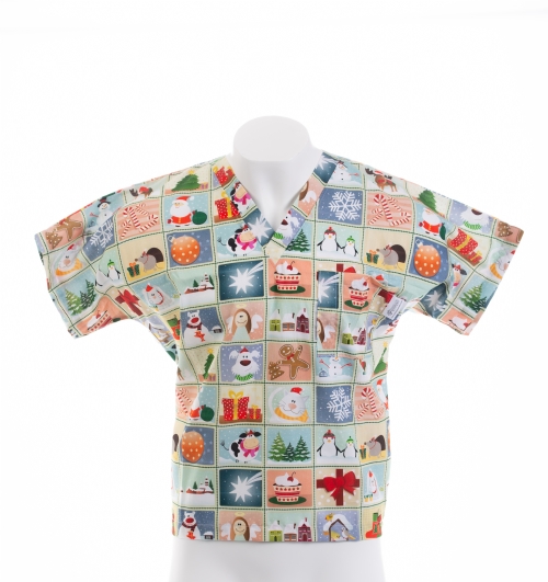   Christmas Friends Short Sleeve Scrub Top 100% Cotton