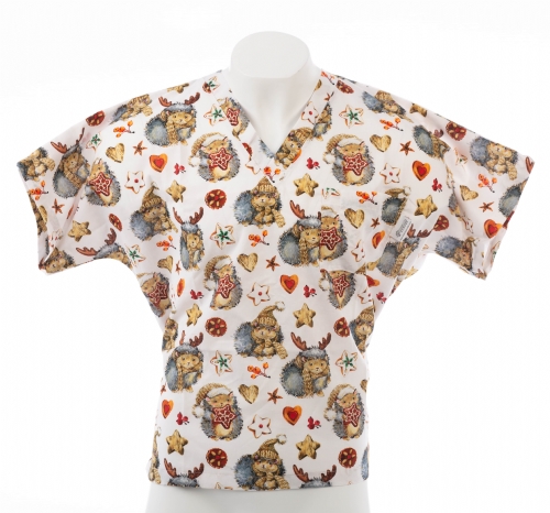   Christmas Mice Short Sleeve Scrub Top 100% Cotton