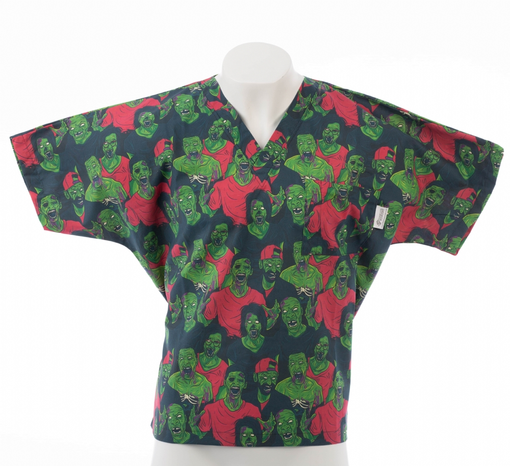 Zombie Halloween Short Sleeve Scrub Top 100% Cotton
