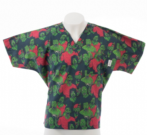 Zombie Halloween Short Sleeve Scrub Top 100% Cotton 