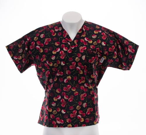 Chocolate Cherries Short Sleeve Scrub Top 100% Cotton