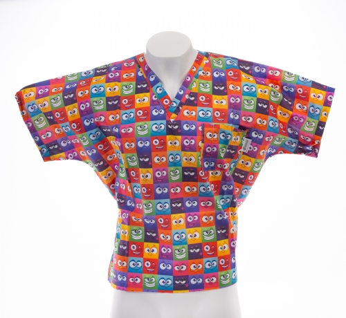 Googly Eyes Short Sleeve Scrub Top 100% Cotton