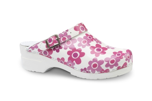 Toffeln FlexiKlog - Pink Flower with heel strap<br/>Size: 8<br/>Colour: Blue Flower