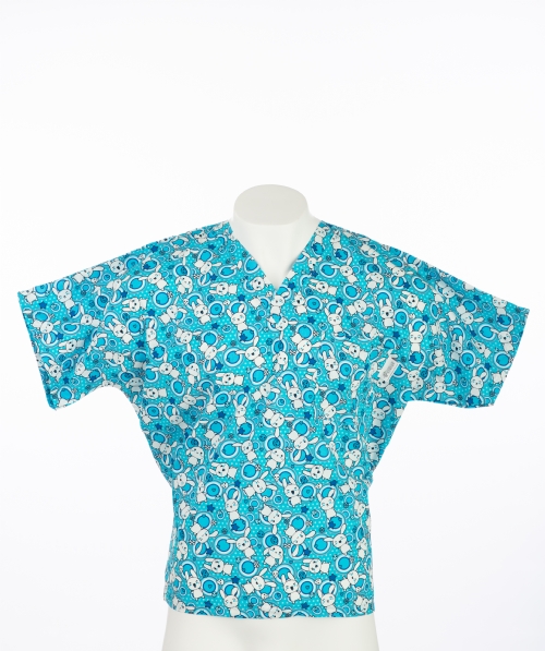 Blue Space Bunnies Short Sleeve Scrub Top 100% Cotton