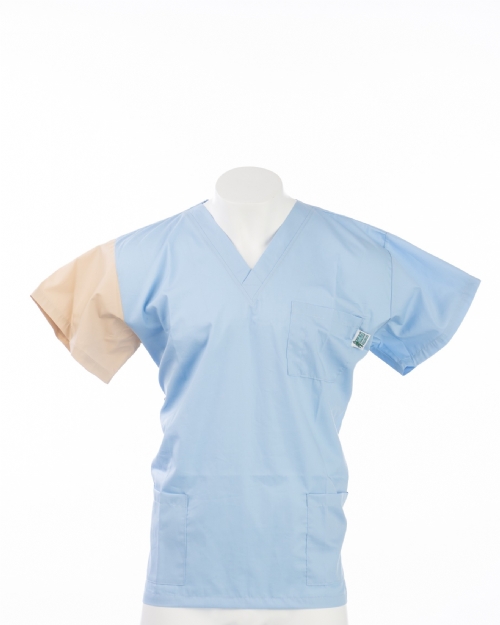 Cream Sleeve Colour Coded Short Sleeve Scrub Top 100% Cotton