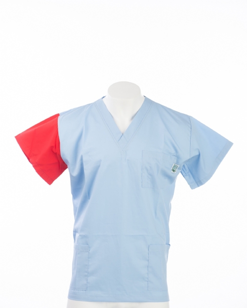 Red Sleeve Colour Coded Short Sleeve Scrub Top 100% Cotton