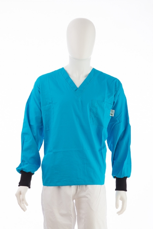 Peacock Long Sleeve Scrub Top Elastic Cuff 100% Cotton