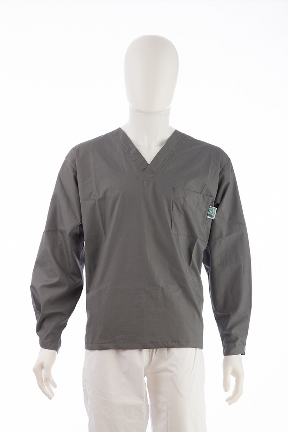 Dark Grey Long Sleeve Scrub Top Velcro Cuff 100% Cotton