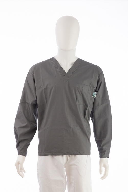 Dark Grey Long Sleeve Scrub Top Velcro Cuff 100% Cotton