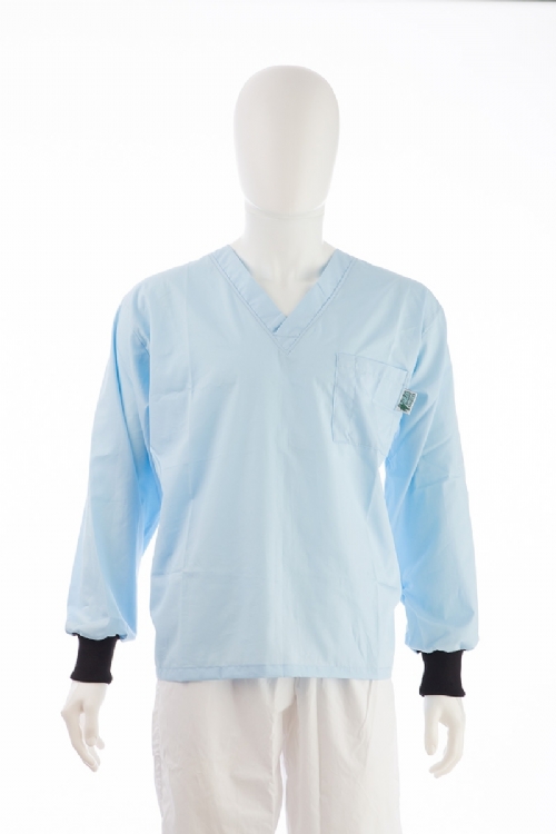 Pale Blue Long Sleeve Scrub Top Elastic Cuff 100% Cotton