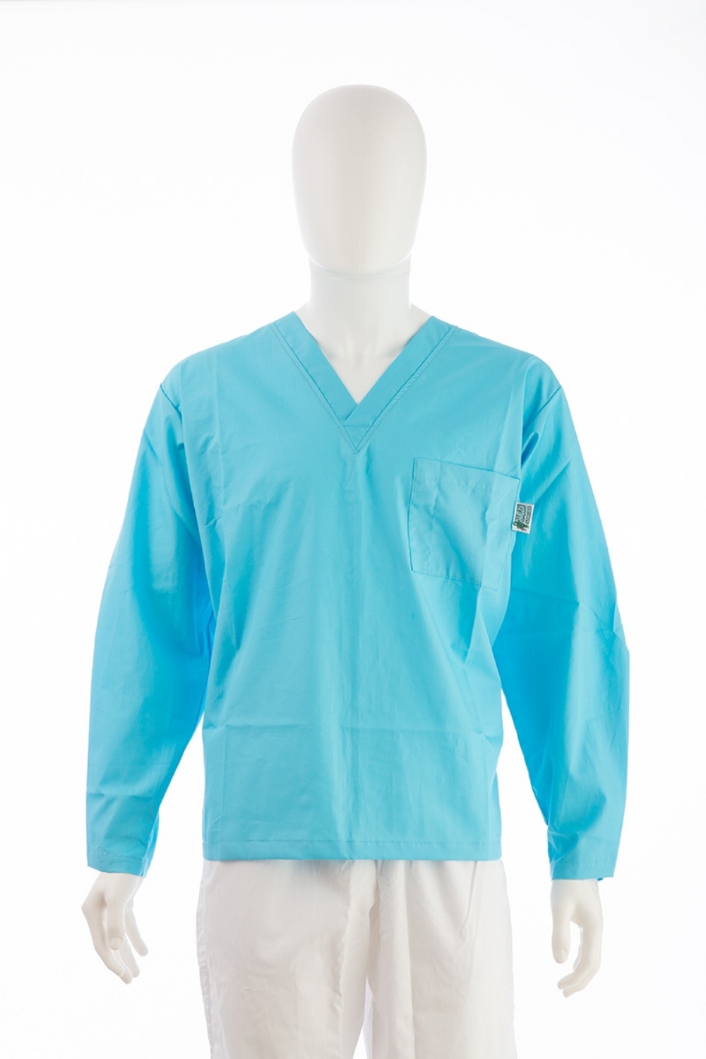 Sky Long Sleeve Scrub Top Velcro Cuff 100% Cotton