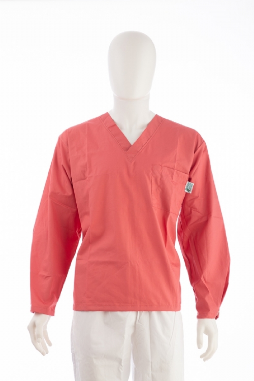 Pink Long Sleeve Scrub Top Velcro Cuff 100% Cotton