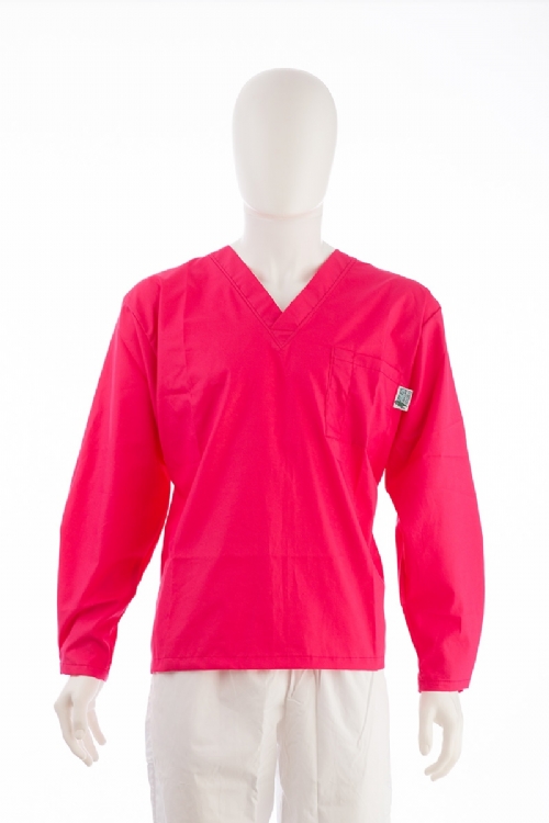 Cerise Long Sleeve Scrub Top Velcro Cuff 100% Cotton