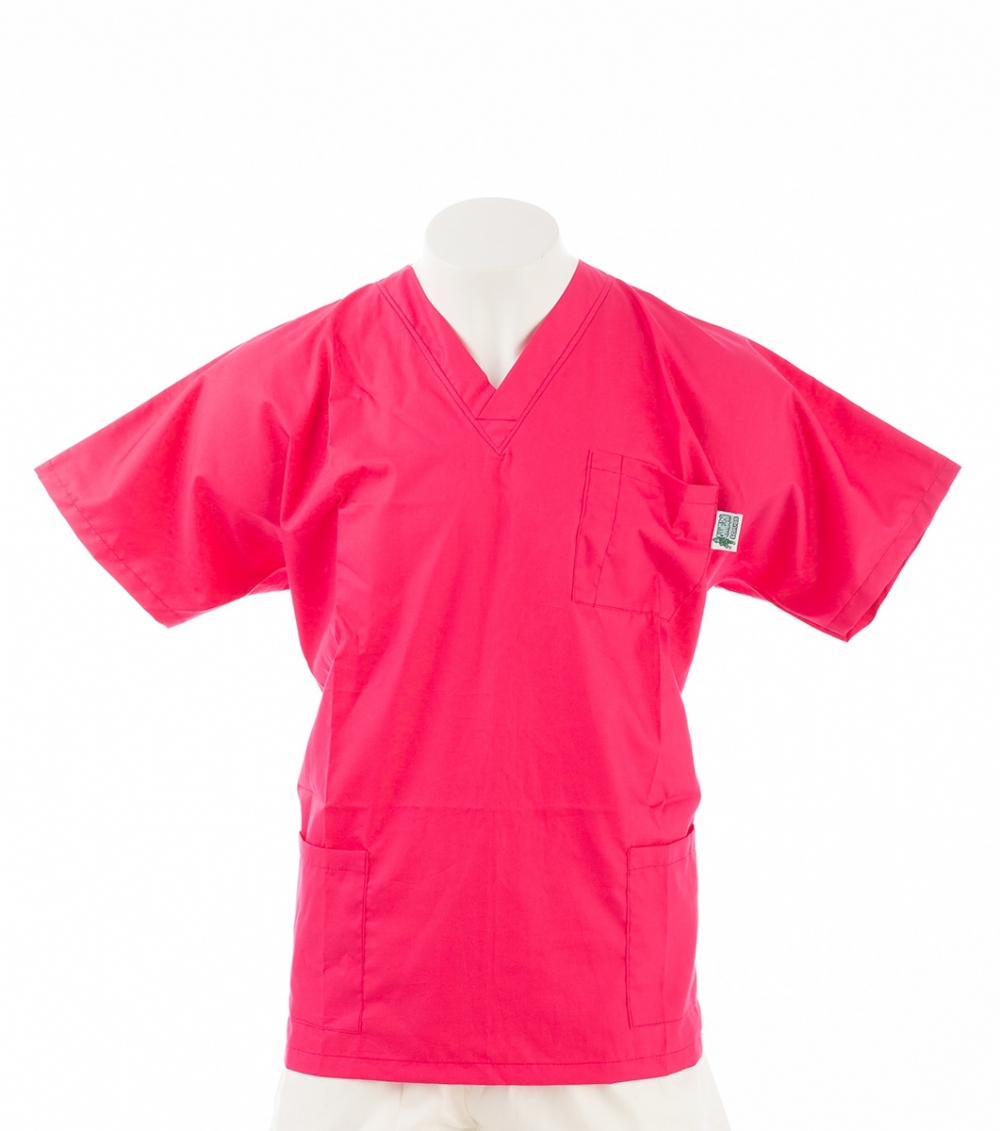 Cerise Short Sleeve Scrub Top with Side Pockets 100% Cotton