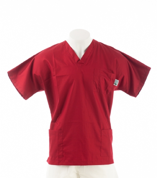  Claret Short Sleeve Scrub Top with Side Pockets 100% Cotton