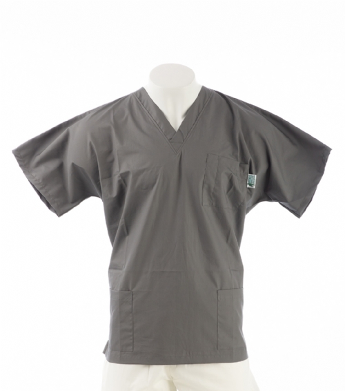 Dark Grey Short Sleeve Scrub Top with Side Pockets 100% Cotton